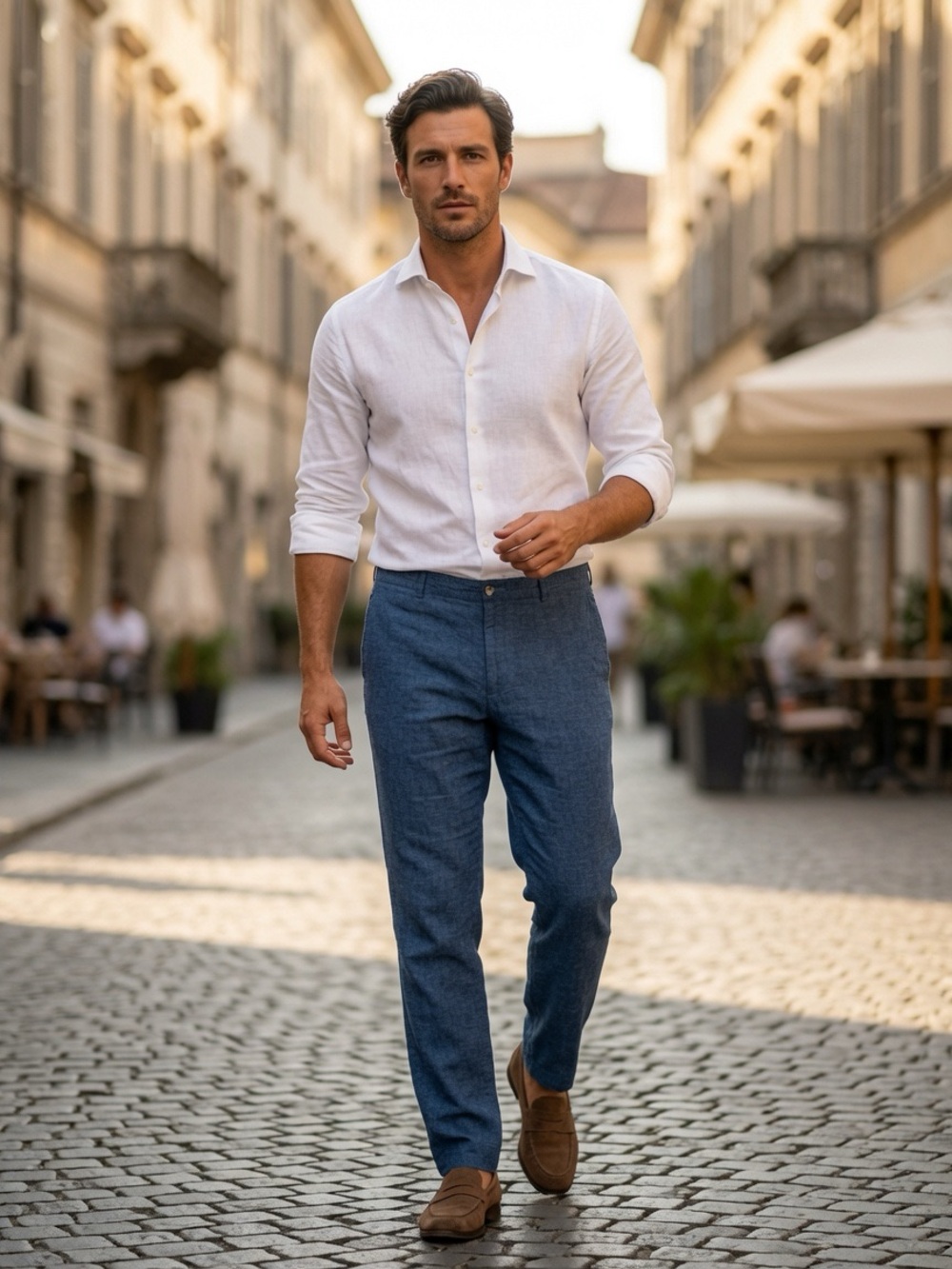 Alan Flusser Men's Slim Straight linen pants Blue